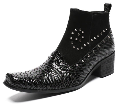 Mens Dress Casual Leather Beads Zipper Ankle Boots