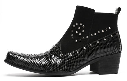 Mens Dress Casual Leather Beads Zipper Ankle Boots
