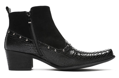 Mens Dress Casual Leather Beads Zipper Ankle Boots