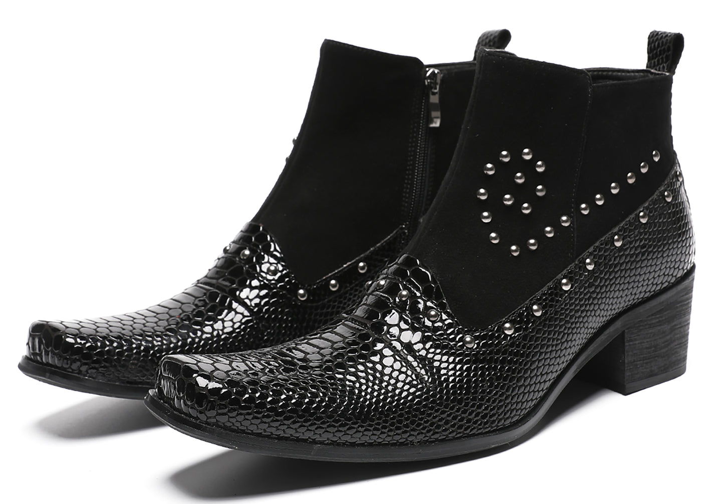 Mens Dress Casual Leather Beads Zipper Ankle Boots