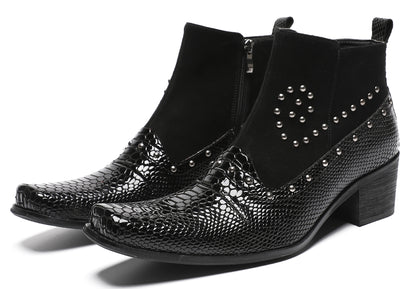 Mens Dress Casual Leather Beads Zipper Ankle Boots