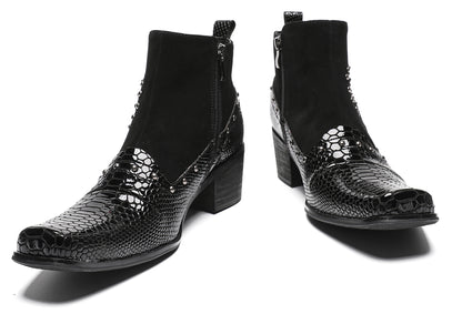 Mens Dress Casual Leather Beads Zipper Ankle Boots