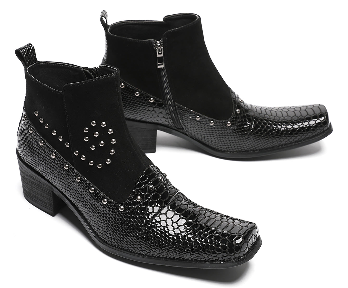 Mens Dress Casual Leather Beads Zipper Ankle Boots