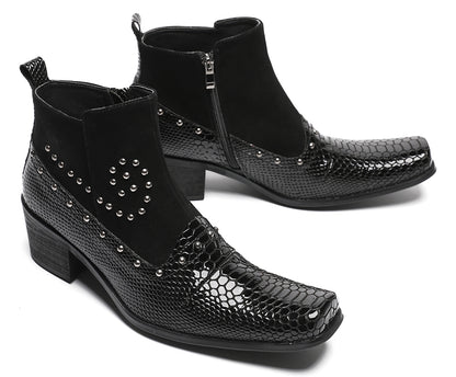 Mens Dress Casual Leather Beads Zipper Ankle Boots