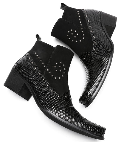 Mens Dress Casual Leather Beads Zipper Ankle Boots