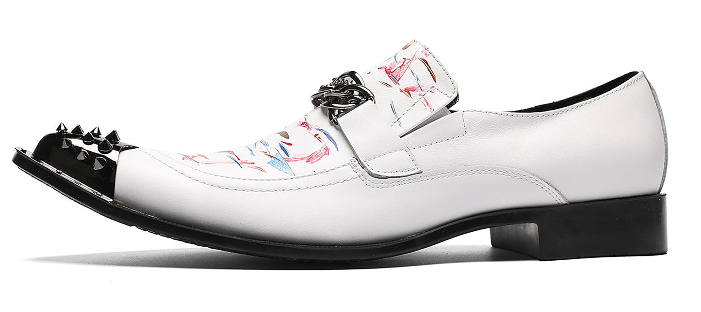 Mens White Dress Metal Wingtip Toe Western Loafers