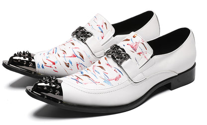 Mens White Dress Metal Wingtip Toe Western Loafers
