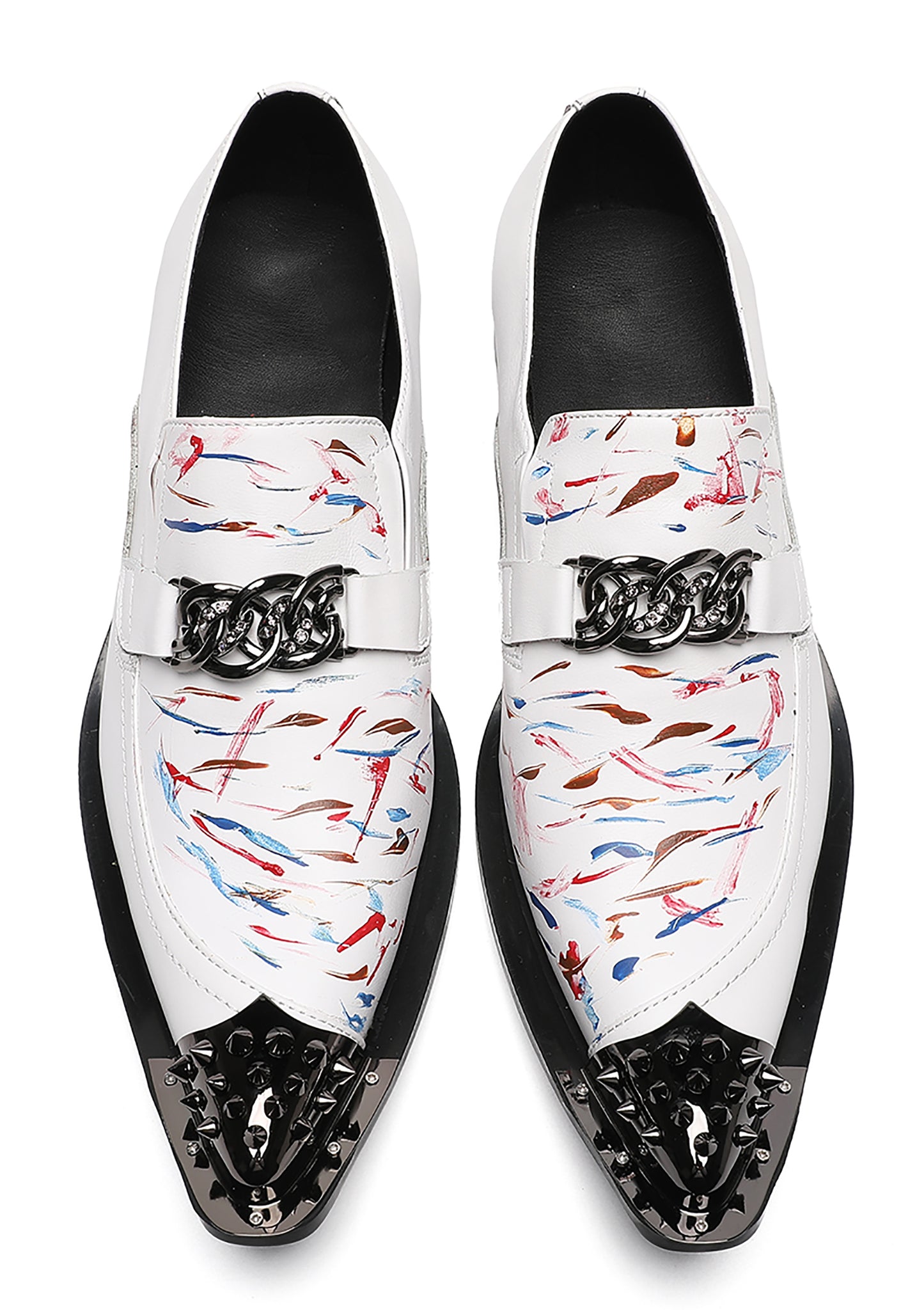 Mens White Dress Metal Wingtip Toe Western Loafers