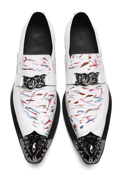 Mens White Dress Metal Wingtip Toe Western Loafers