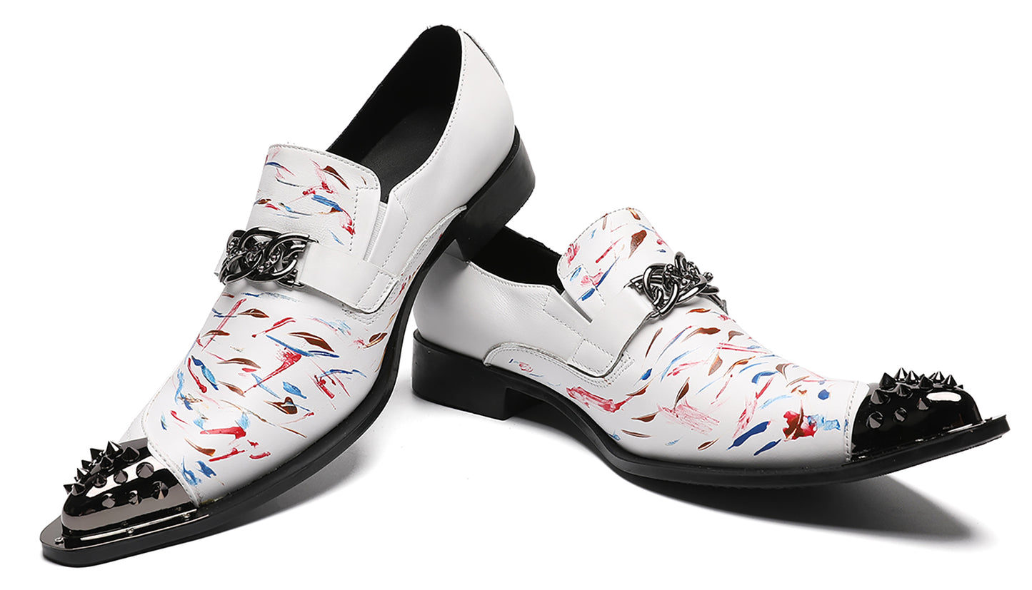 Mens White Dress Metal Wingtip Toe Western Loafers