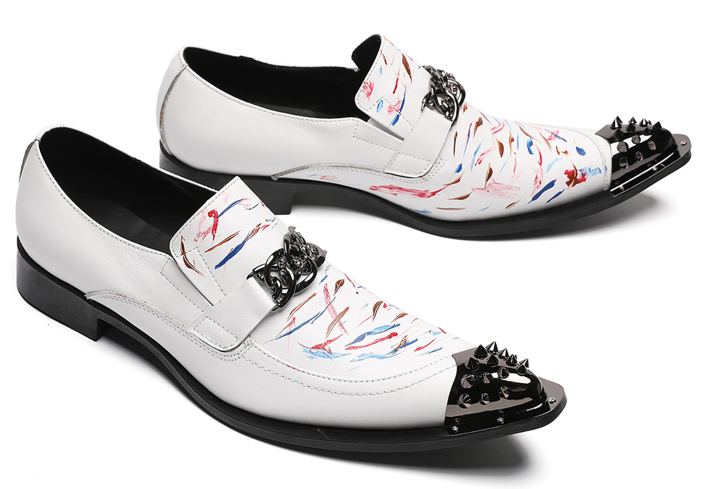 Mens White Dress Metal Wingtip Toe Western Loafers