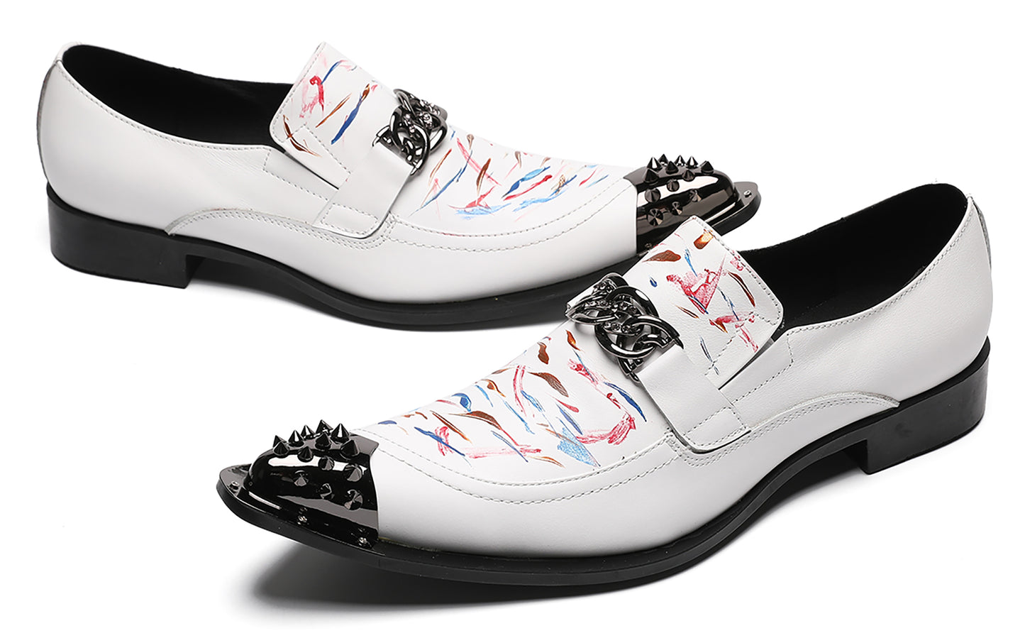 Mens White Dress Metal Wingtip Toe Western Loafers
