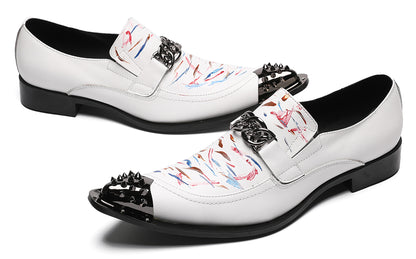 Mens White Dress Metal Wingtip Toe Western Loafers