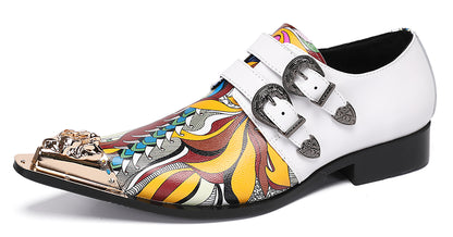 Mens Metal-Tip Toe Double Buckle Monk Strap Western Loafers