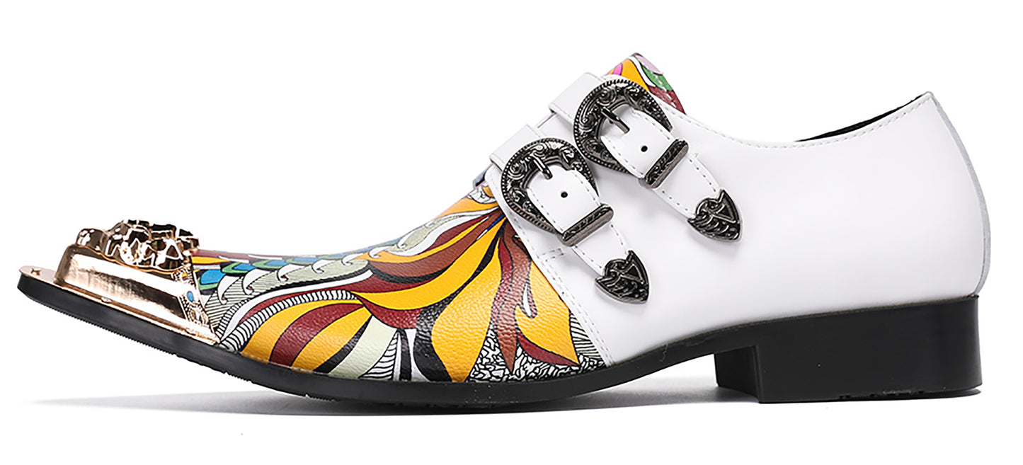Mens Metal-Tip Toe Double Buckle Monk Strap Western Loafers