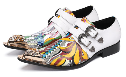 Mens Metal-Tip Toe Double Buckle Monk Strap Western Loafers