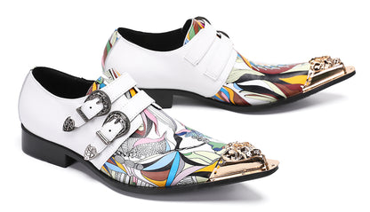 Mens Metal-Tip Toe Double Buckle Monk Strap Western Loafers