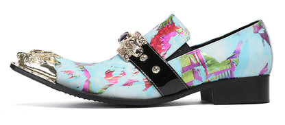 Mens Metal-Tip Toe Black Gemstone Western Loafers