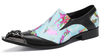 Mens Metal-Tip Toe Black Gemstone Western Loafers