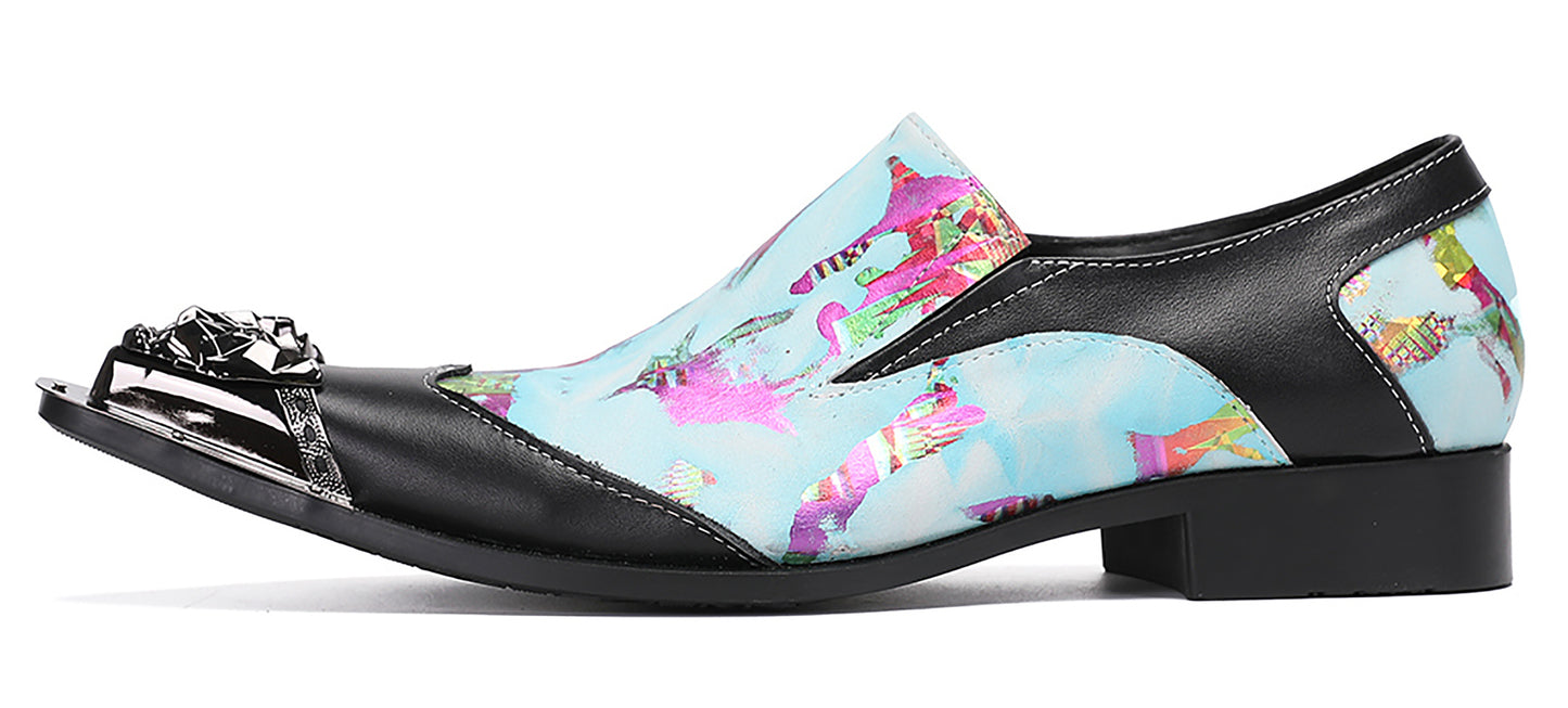 Mens Metal-Tip Toe Black Gemstone Western Loafers