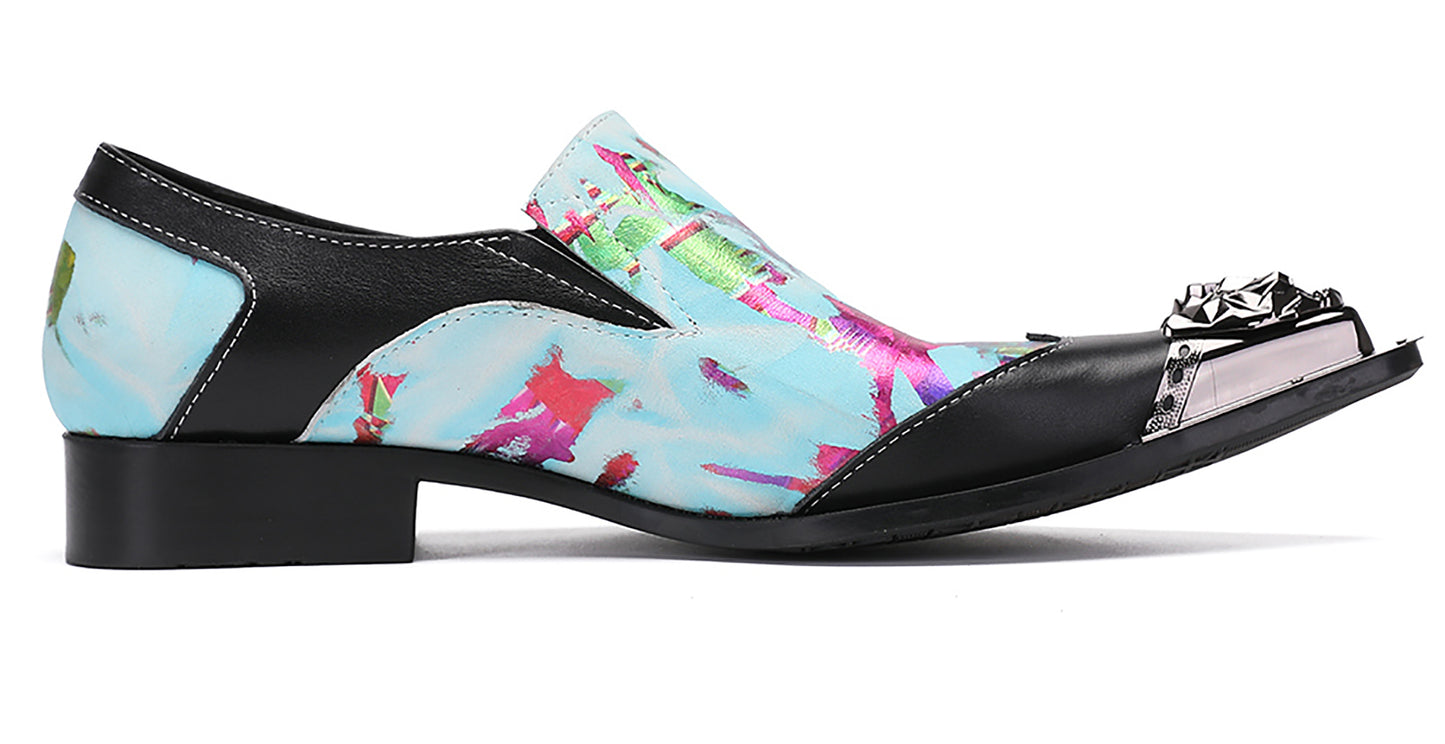 Mens Metal-Tip Toe Black Gemstone Western Loafers