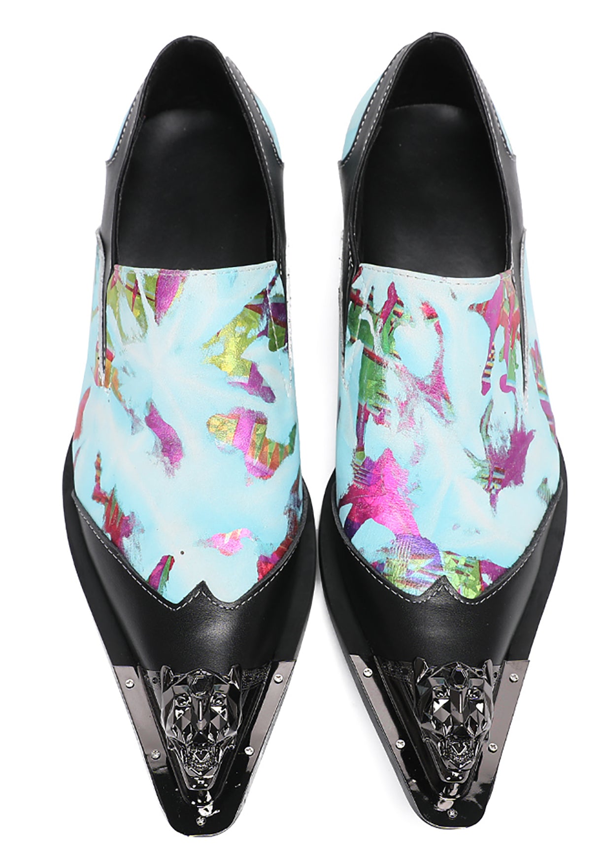 Mens Metal-Tip Toe Black Gemstone Western Loafers