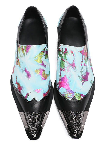 Mens Metal-Tip Toe Black Gemstone Western Loafers