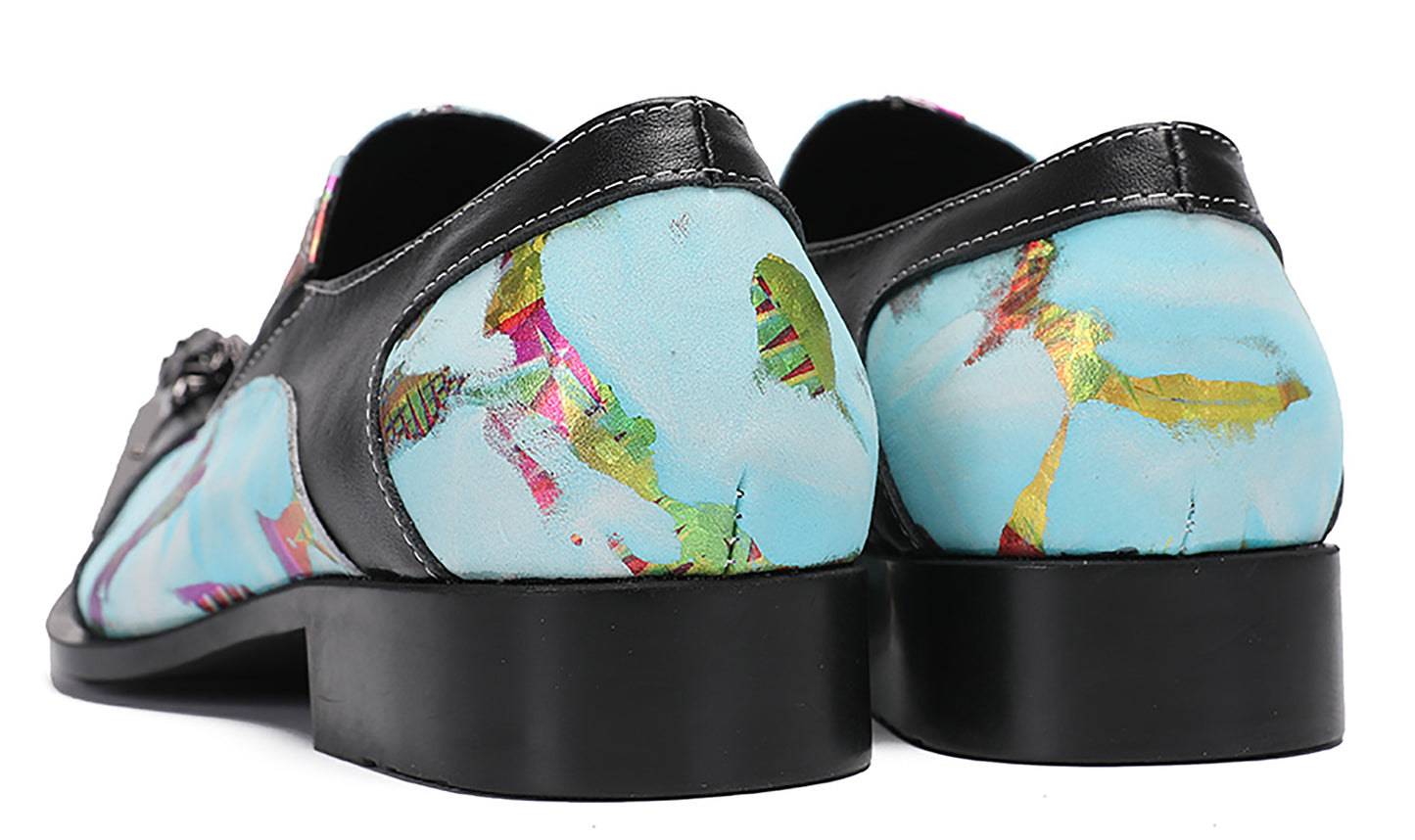 Mens Metal-Tip Toe Black Gemstone Western Loafers