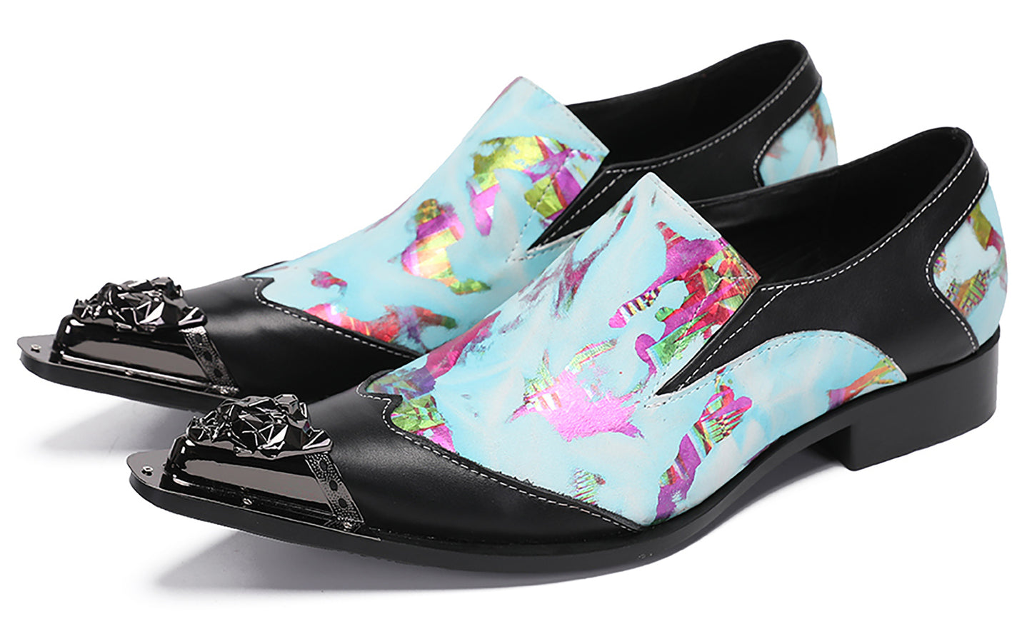 Mens Metal-Tip Toe Black Gemstone Western Loafers