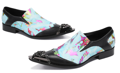 Mens Metal-Tip Toe Black Gemstone Western Loafers