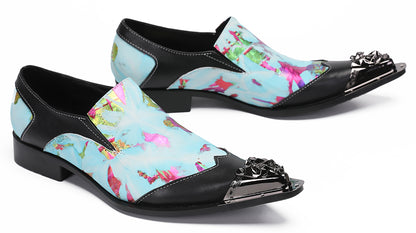 Mens Metal-Tip Toe Black Gemstone Western Loafers