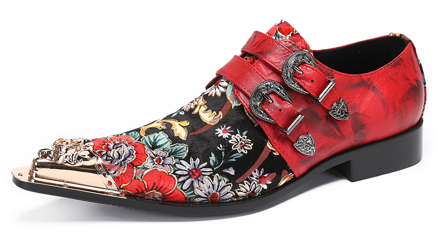 Mens Metal-Tip Toe Double Buckle Monk Strap Western Loafers