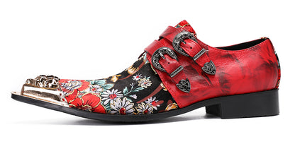 Mens Metal-Tip Toe Double Buckle Monk Strap Western Loafers