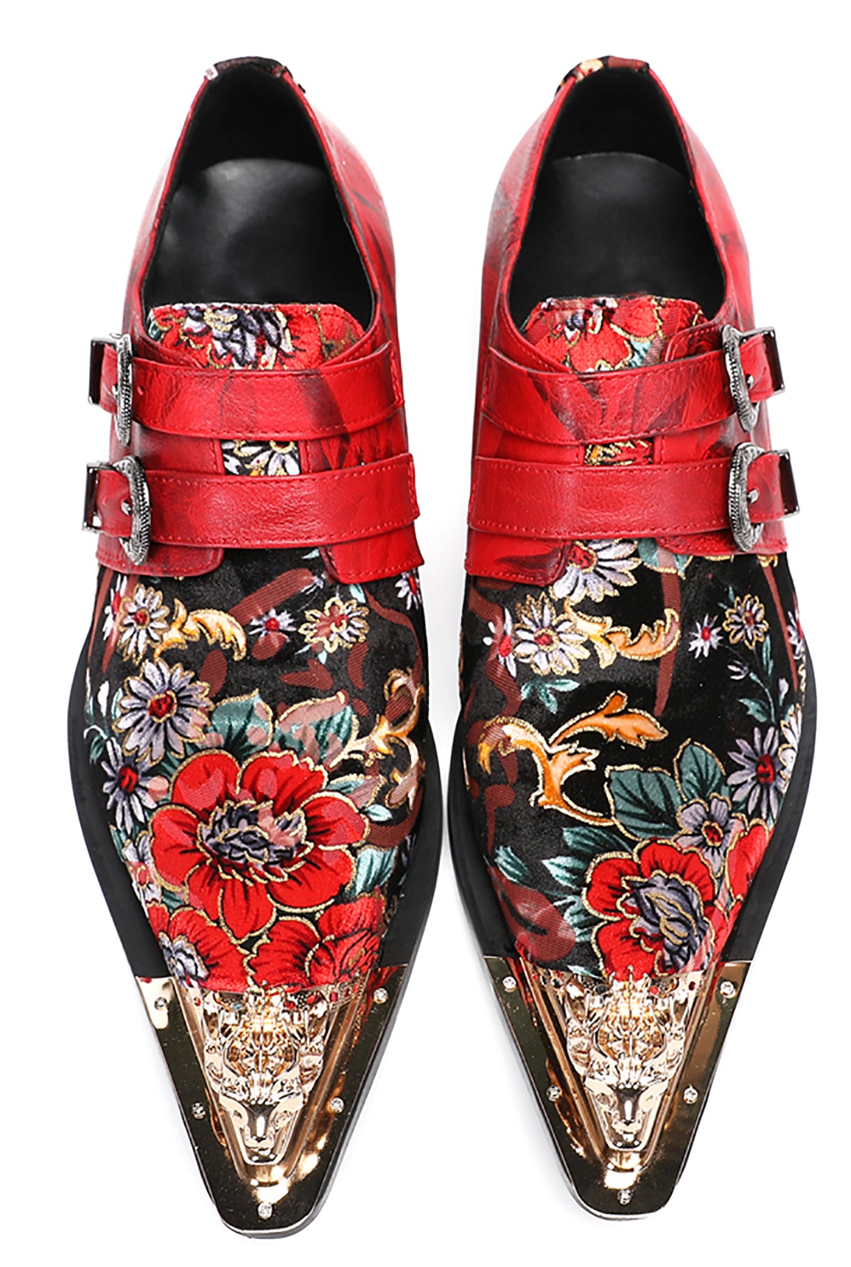 Mens Metal-Tip Toe Double Buckle Monk Strap Western Loafers