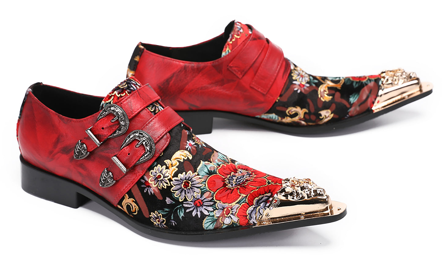 Mens Metal-Tip Toe Double Buckle Monk Strap Western Loafers