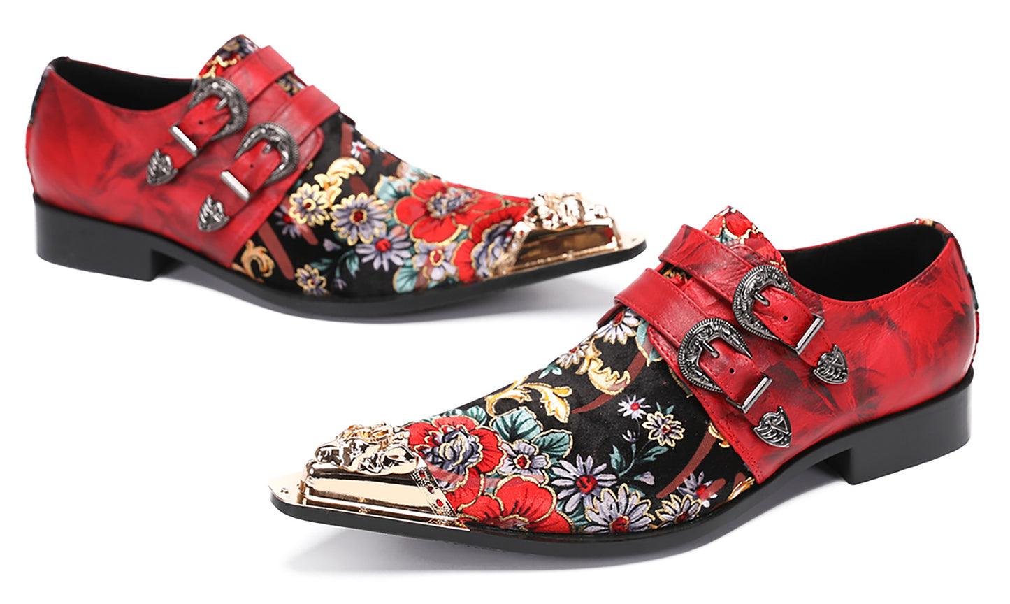 Mens Metal-Tip Toe Double Buckle Monk Strap Western Loafers