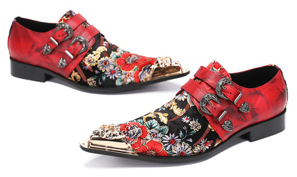 Mens Metal-Tip Toe Double Buckle Monk Strap Western Loafers