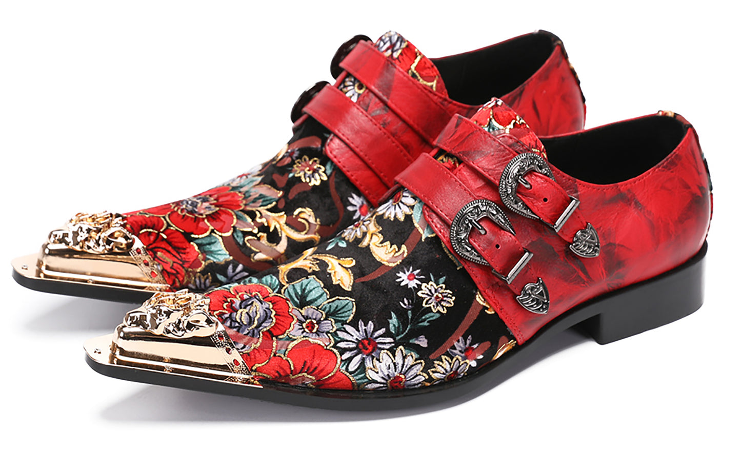 Mens Metal-Tip Toe Double Buckle Monk Strap Western Loafers