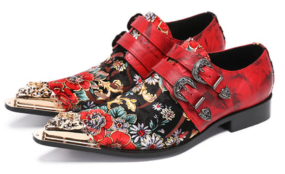 Mens Metal-Tip Toe Double Buckle Monk Strap Western Loafers