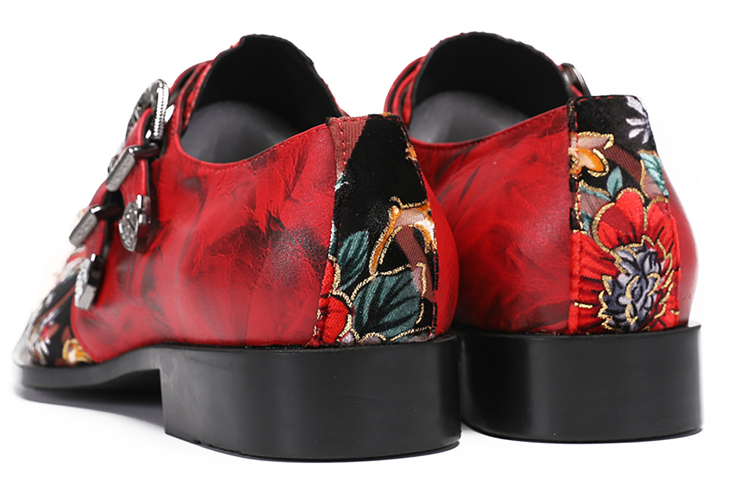 Mens Metal-Tip Toe Double Buckle Monk Strap Western Loafers