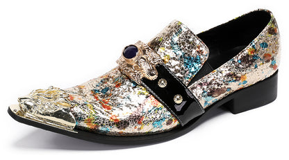 Mens Metal-Tip Toe Black Gemstone Western Loafers