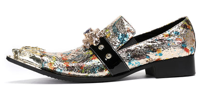 Mens Metal-Tip Toe Black Gemstone Western Loafers