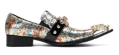 Mens Metal-Tip Toe Black Gemstone Western Loafers