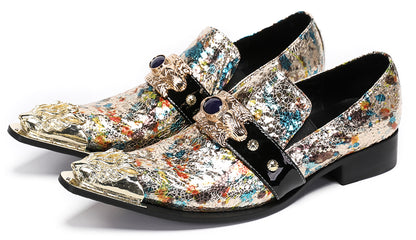 Mens Metal-Tip Toe Black Gemstone Western Loafers