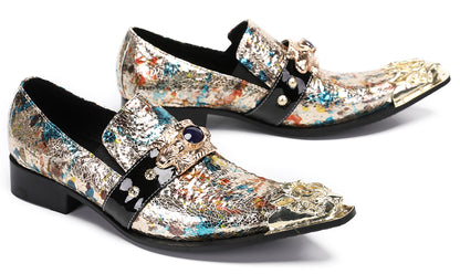 Mens Metal-Tip Toe Black Gemstone Western Loafers
