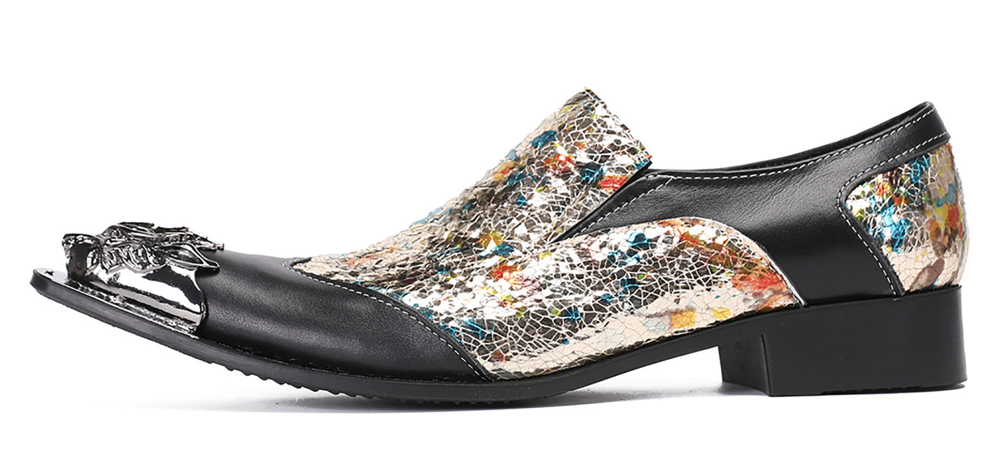 Mens Metal-Tip Toe Black Gemstone Western Loafers