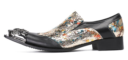 Mens Metal-Tip Toe Black Gemstone Western Loafers