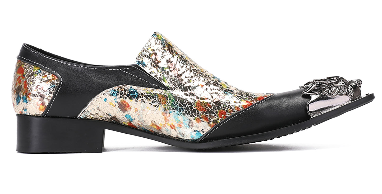 Mens Metal-Tip Toe Black Gemstone Western Loafers