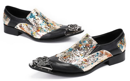 Mens Metal-Tip Toe Black Gemstone Western Loafers