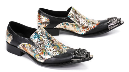 Mens Metal-Tip Toe Black Gemstone Western Loafers
